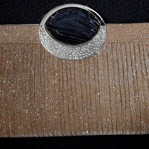 New!! Elegant Gold Glitter, Pleated Evening Bag with or without Chain. Glamorous